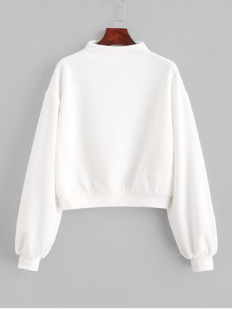 [50% OFF] [HOT] 2020 ZAFUL Pullover Mock Neck Plain Sweatshirt In MILK WHITE | ZAFUL