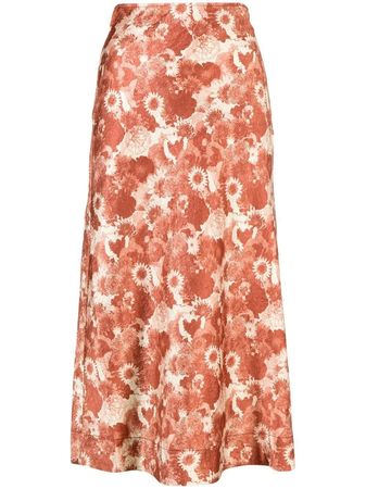 GANNI Marsala floral-print Midi Skirt
