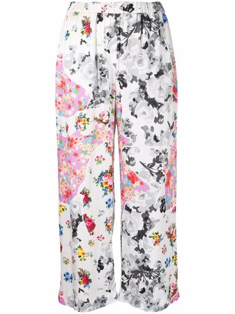 Shop MSGM floral patchwork-print cropped trousers with Express Delivery - FARFETCH