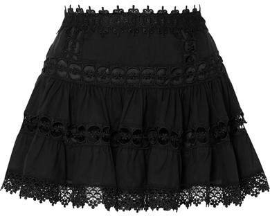Greta Crocheted Lace-paneled Cotton-blend Mini Skirt - Black