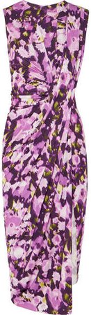 Collection - Asymmetric Floral-print Stretch-jersey Dress - Purple