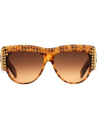 Gucci Eyewear Crystal Embellished Sunglasses 470467J0740 Brown | Farfetch