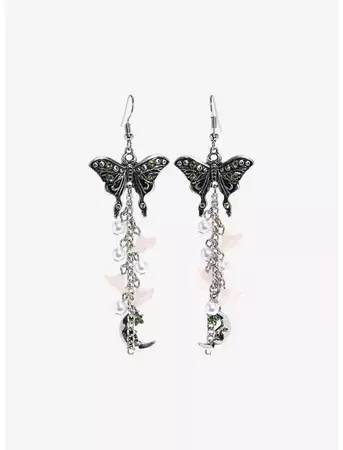 Thorn & Fable Butterfly Flower Moon Drop Earrings | Hot Topic