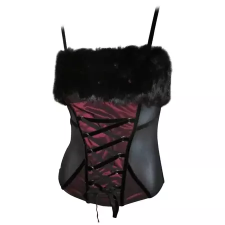 Christies Bordeaux Bustier with Black Fur For Sale at 1stDibs | fur bustier