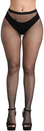 *clipped by @luci-her* WEANMIX Fishnet Stockings Thigh High Stockings Pantyhose High Waist Tights for Women (Black - Big Hole) at Amazon Women’s Clothing store