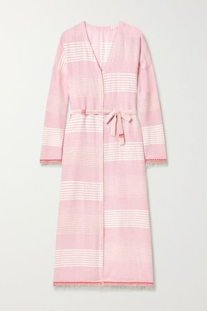 Baby pink Rekik belted frayed striped cotton-gauze midi dress | LemLem | NET-A-PORTER