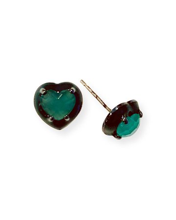 NAKARD Mini Enameled Green Onyx Heart Stud Earrings