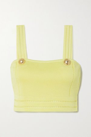 Yellow Cropped button-embellished pointelle-knit top | Balmain | NET-A-PORTER