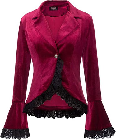 Amazon.com: Women Victorian Coat Gothic Long Sleeve Lapel Collar Lace Trim Velvet Coat : Clothing, Shoes & Jewelry
