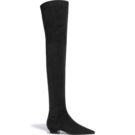 Suede Calfskin Black High Boots | CHANEL
