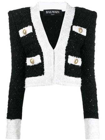 Balmain Black Gr Cropped Tweed Jacket Size 10 (M) - Tradesy
