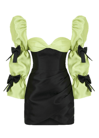 @lollialand- green puff sleeve ribbon dress
