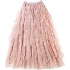 Dirholl Women's A-Line Fairy Elastic Waist Tulle Midi Skirt Tutu Apricot at Amazon Women’s Clothing store