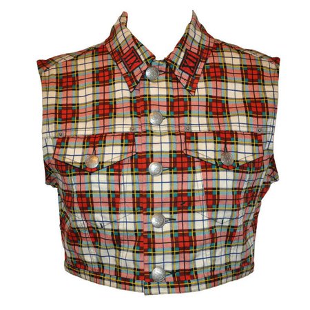 Jean Paul Gaultier Plaid Cropped Button-Down Top For Sale at 1stDibs