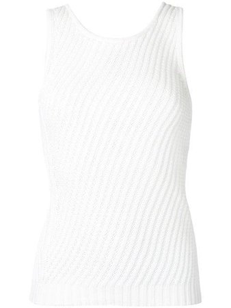 Chanel Vintage Diagonal Knit Tank Top - White | ModeSens