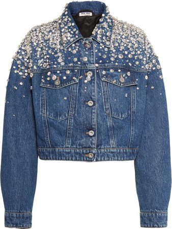 Miu Miu Embellished Denim Jacket GWB0641VJ5 Blue | Farfetch