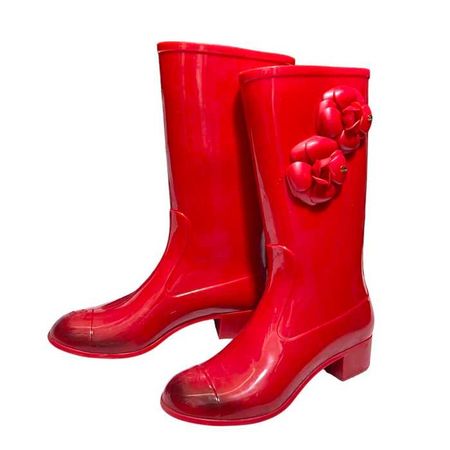 Karl Lagerfeld Chanel Karl red floral rainboots | Grailed