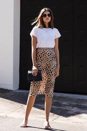 Leopard Print Satin Midi Skirt Photo