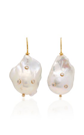 Pearl With Diamond Drop Earrings by Ranjana Khan | Moda Operandi