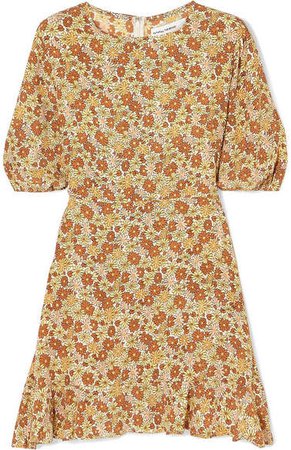 Jeanette Floral-print Ruffled Crepe Mini Dress - Peach