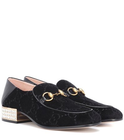 Embellished Horsebit GG velvet loafers