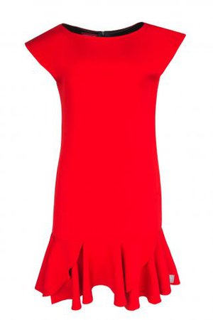 Vermilion crêpe dress with asymmetric ruffle - Hatue Couture - Anderson Club