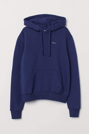 Hooded Sweatshirt with Motif - Blue