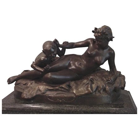 Mythological Nude Nymph with Young Satyr Antique Bronze Henri Allouard : Beverly Hills Antiques | Ruby Lane