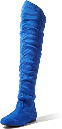Amazon.com | Dailyshoes Women's Fashion-Hi Over the Knee Thigh High Flat Slouch Boots Royal Blue Sv, 5 (M) US | Over-the-Knee