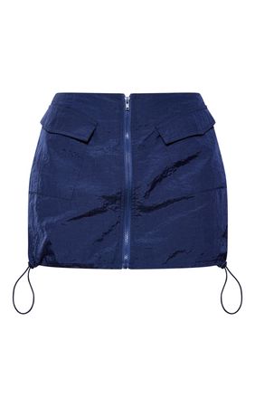 Navy Zip Front Parachute Micro Mini Skirt | PrettyLittleThing CA