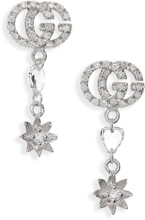 Flower & Double-G Diamond Drop Earrings