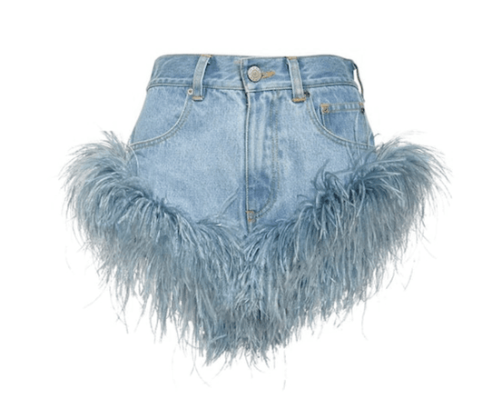 AREA Feather-trimmed high-rise denim shorts