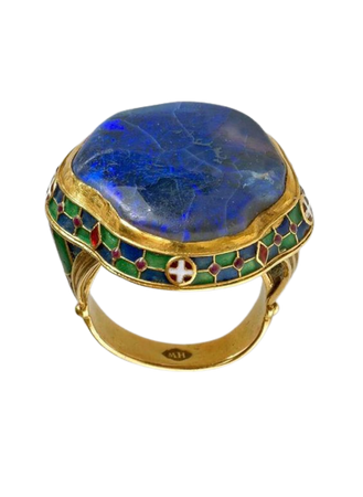 Gold, enamel and black opal ring by Henry Wilson