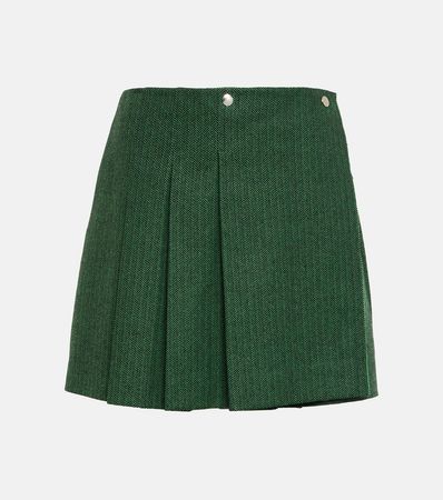 Pleated Wool Blend Miniskirt in Green - Plan C | Mytheresa