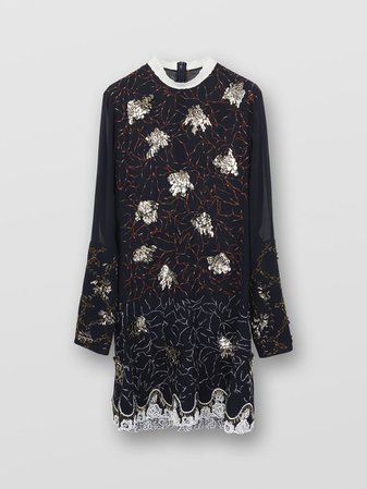 Mini Evening Dress In Embroidered Silk Georgette | Chloé NO