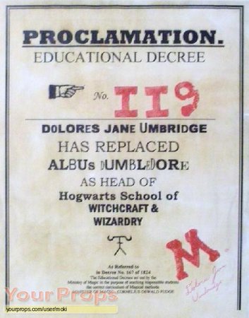 Harry Potter and the Order of the Phoenix Professor Umbridge Proclomation replica movie prop