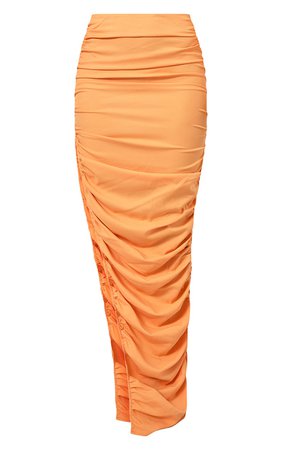 Orange Ruched Side Detail Split Leg Midaxi Skirt | PrettyLittleThing USA