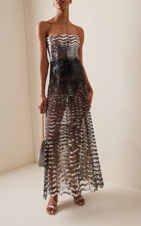 Sequin-Embroidered Waves Midi Dress By Oscar De La Renta | Moda Operandi
