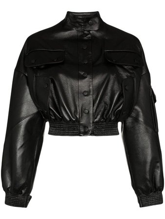 *clipped by @luci-her* Cargo Cropped Faux Leather Bomber Jacket