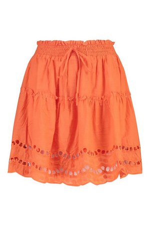 Broderie Anglaise Hem Flippy Skirt | boohoo orange