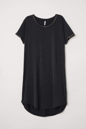 T-shirt Dress with Studs - Black