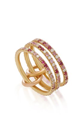 Aurora Rose Set-Of-Three 18K Gold, Ruby, Sapphire and Diamond Rings by Spinelli Kilcollin | Moda Operandi