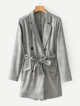 Double Breasted Plaid Blazer Romper With Belt