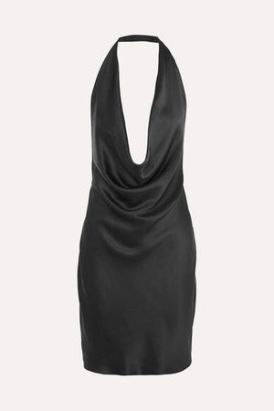 Draped Silk-satin Halterneck Dress - Black