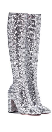 Silver high heeled boots