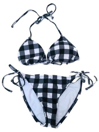 90's Black & White 2pc String Bikini Swimsuit Checkered | Etsy