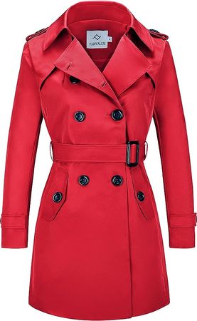 Amazon.com: FARVALUE Women's Double Breasted Trench Coat Water Resistant Windbreaker Classic Belted Lapel Overcoat : Clothing, Shoes & Jewelry