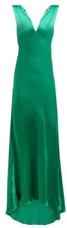 Derya Fluted Hem Silk Satin Dress - Womens - Green