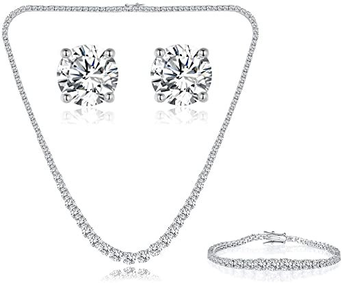 Amazon.com: GEMSME 18K White Gold Plated Graduated Round Cubic Zirconia Tennis Necklace/Bracelet/Earrings Sets Pack of 3: Jewelry