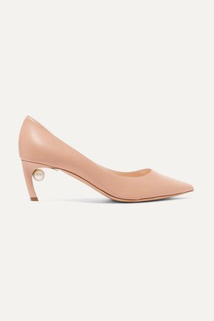 Mira Faux Pearl-embellished Leather Pumps - Neutral